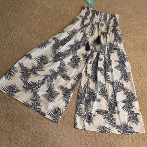 Wide Leg Palm Print Pants